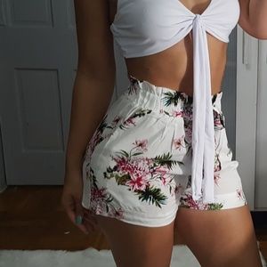 "Garden Party" White Floral Shorts NWOT